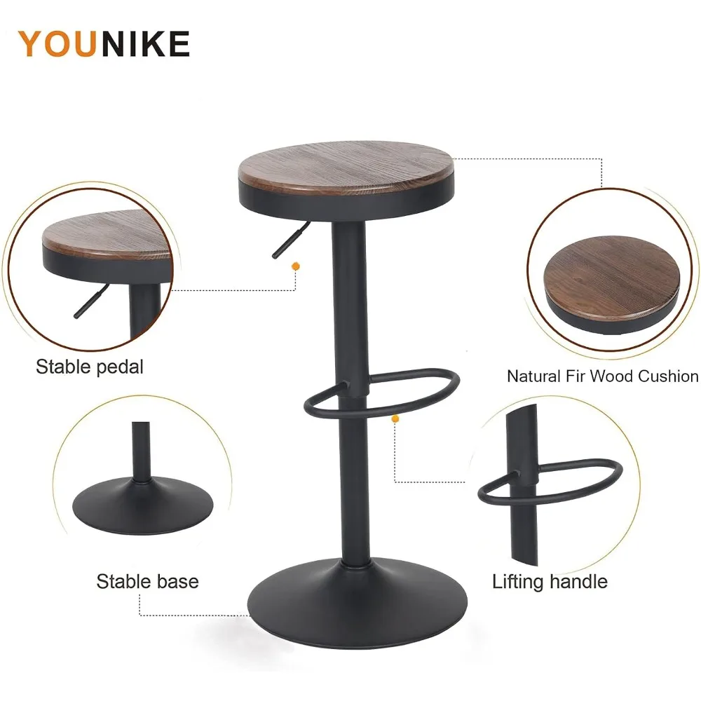 Rustic Counter Height Wooden Bar Stools, Adjustable Swivel with Footrest (Set of 2, Walnut) - view 4