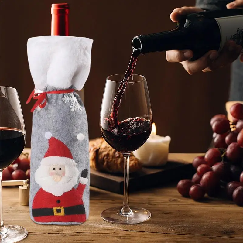 Fabric Christmas Wine Bags Holiday Wine Bottle Decor Cover String Bottle Mouth Design Party Decoration For Christmas Birthday