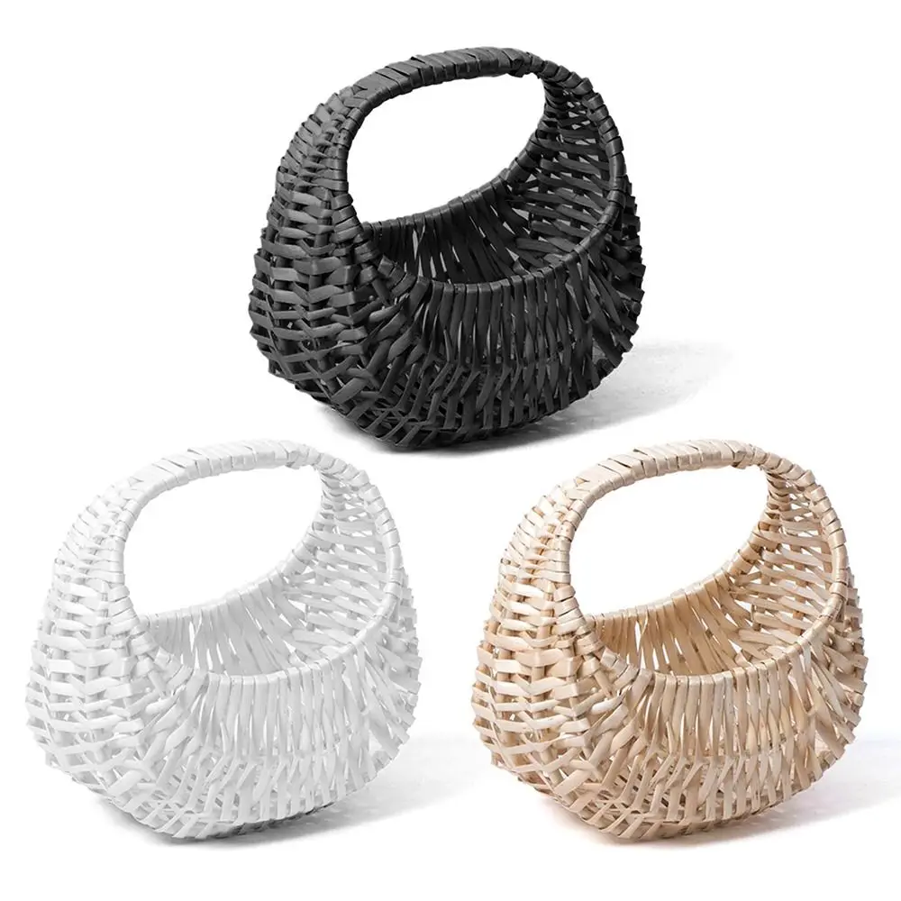

Durable With Handle Flower Basket Half Moon Hand-held Rattan Basket DIY Handmade Storage Container Home Decoration