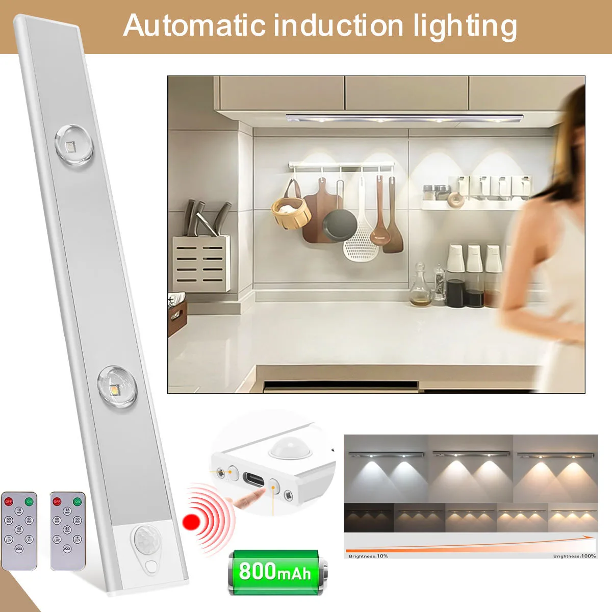 Under Cabinet Night Light Motion Sensor USB Rechargeable 3 Colors LED Touch Dimmable For Kitchen Wardrobe Lamp Room Decor