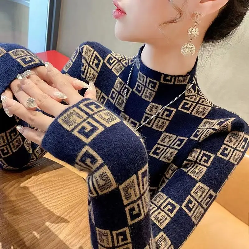 

Fleece-lined Thickened Warm High Neck Sweater for Women Autumn Winter Slim Fit Inner Layer Knitted Top Fashion Women Clothing