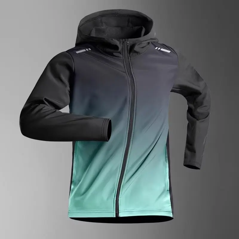 Summer Women's Fashion Gradient Zipper UV Protection Clothing Long Sleeve Fitness Riding Windproof Hooded Sportswear Top