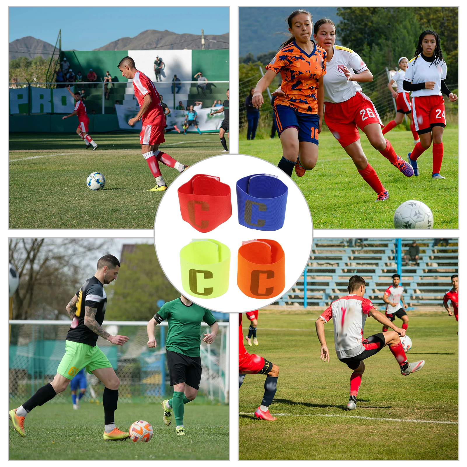 

4Pcs Durable Football Captain Armband Clear Printing Design Compact Size Sports Game Leader Captain Arm Bands