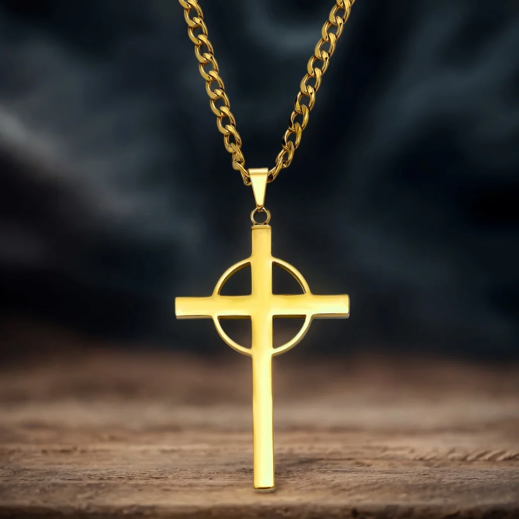 Hip Hop Big Smooth Cross Pendant Neckace For Men Simple Gold Color Personalized Fashion Punk Rock Rapper Jewelry Gifts