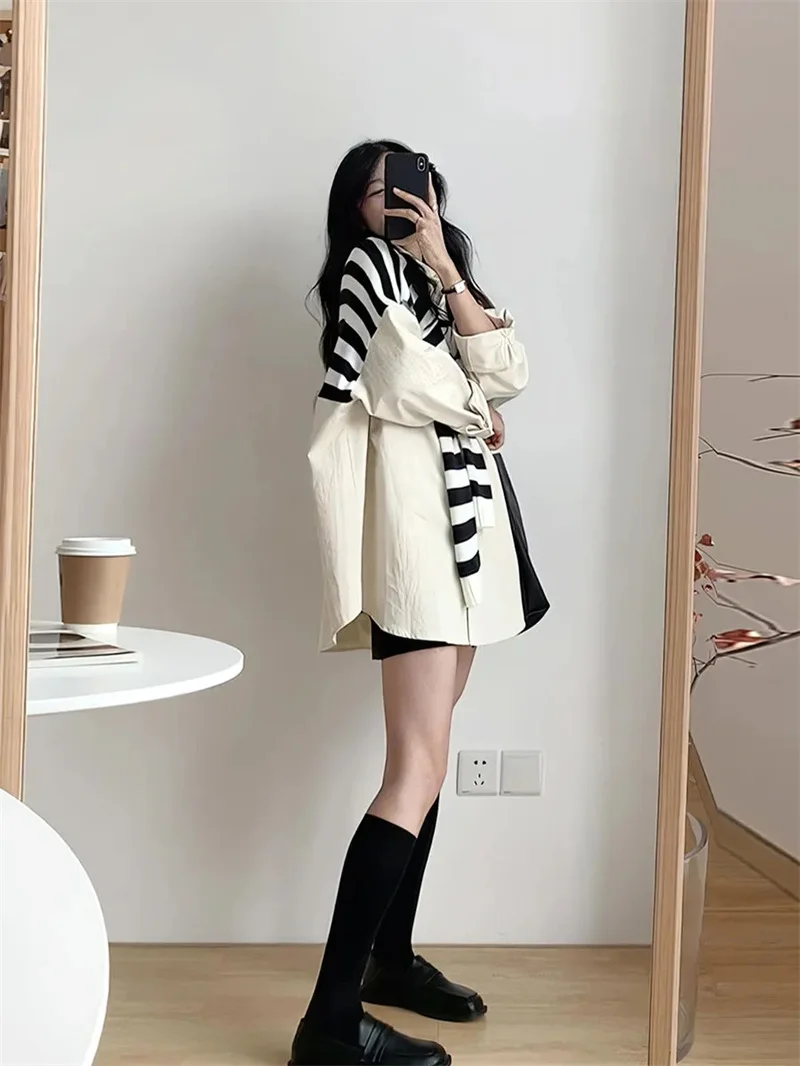 Fat MM300 Catty Extra large Size Fake Two Shawl Shirt Early Autumn New Chic Long Sleeve Loose Lazy Wind Shirt