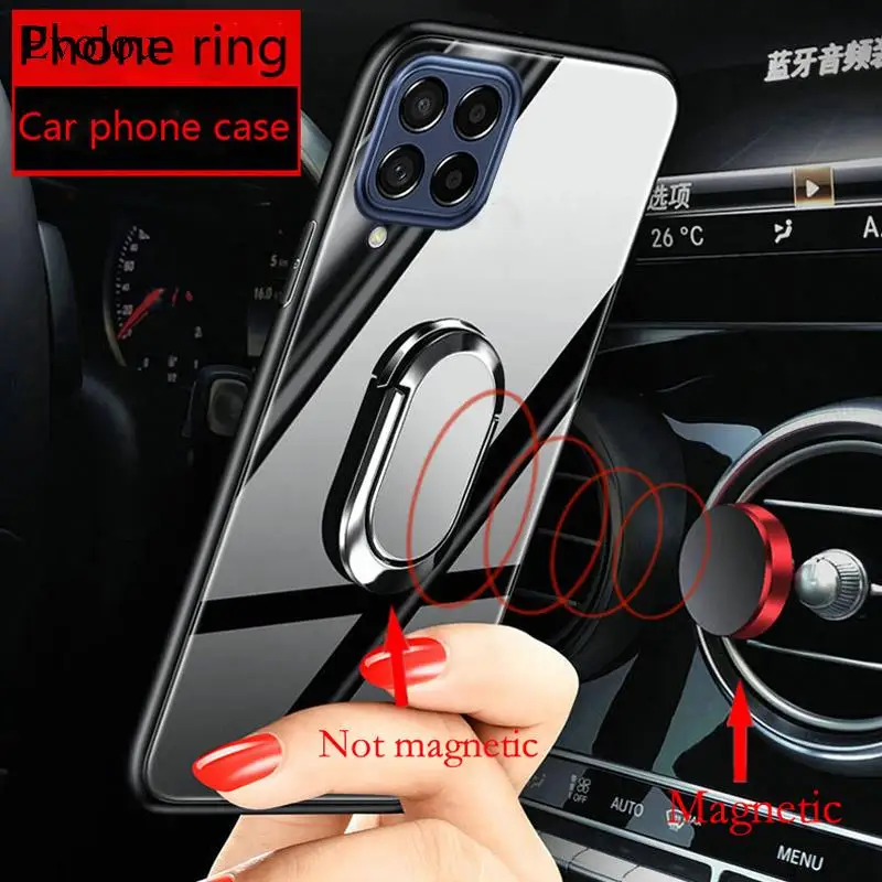 Magnetic Ring stand Holder phone Case For Samsung M53 5G Tempered Glass shockproof Soft frame Cover Lanyard For Galaxy M33 M23