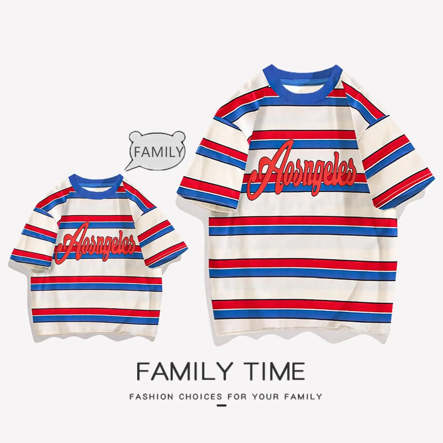 Funny Family Matching Striped Clothes Couple Look Mother Daughter Dresses Korean Father Son T Shirts Sister and Brother Clothing
