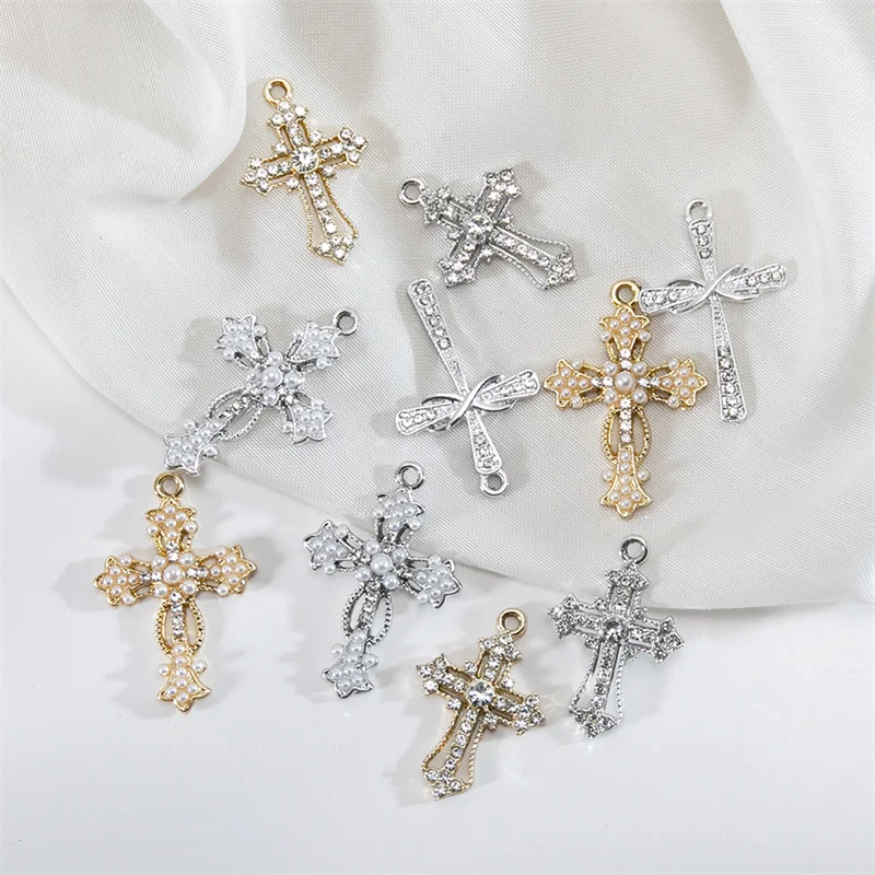 New 10Pcs Random Styles Vintage Jesus Cross Charms Multi-color Cross Pendant For Diy Women Necklaces Jewelry Making Accesories