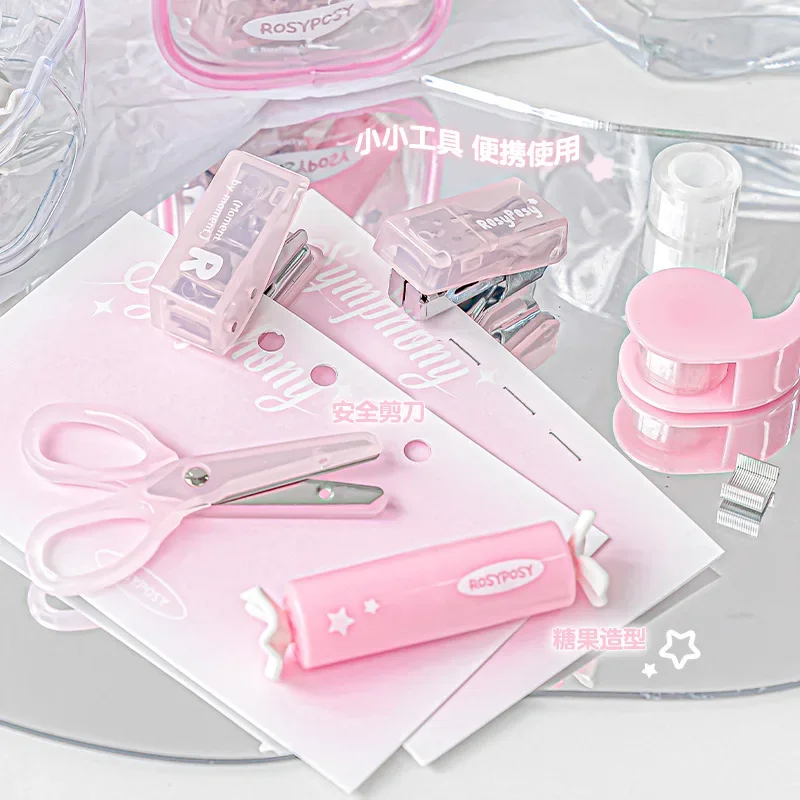 7 In 1 Mini School Office Supply Kits Includes Stapler Scissors Staple Remover Staples Tape Dispenser Kawaii Student Product Set