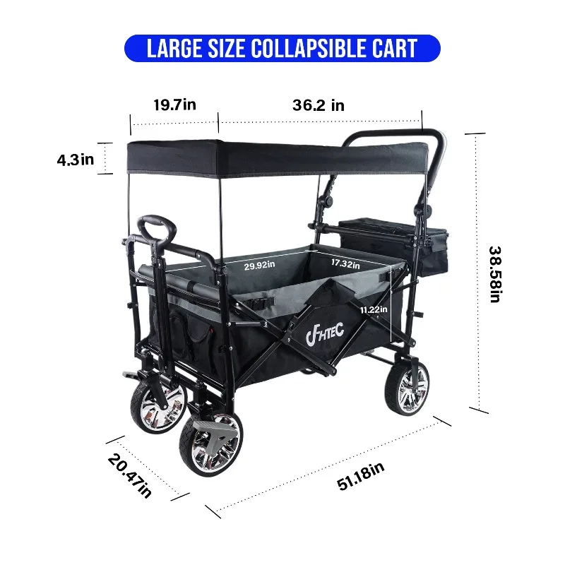 Airo Camping Beach Folding Wagon with Big Four-Wheel Roll Container Customizable OEM Support Canopy Folding Wagon Cart