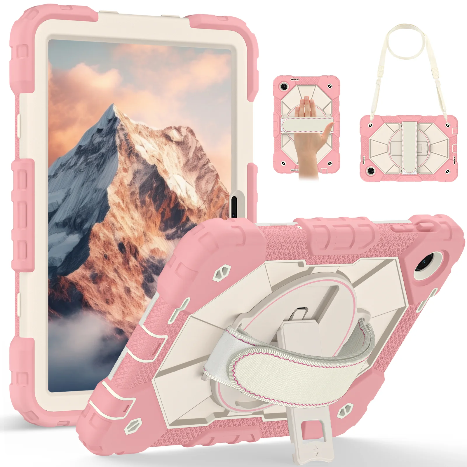 

Прочный противоударный чехол-подставка с защитой от скольжения для T-Mobile REVVL Tab 2 2025 10.1 дюйма, вращающийся на 360°, с плечевым ремнем