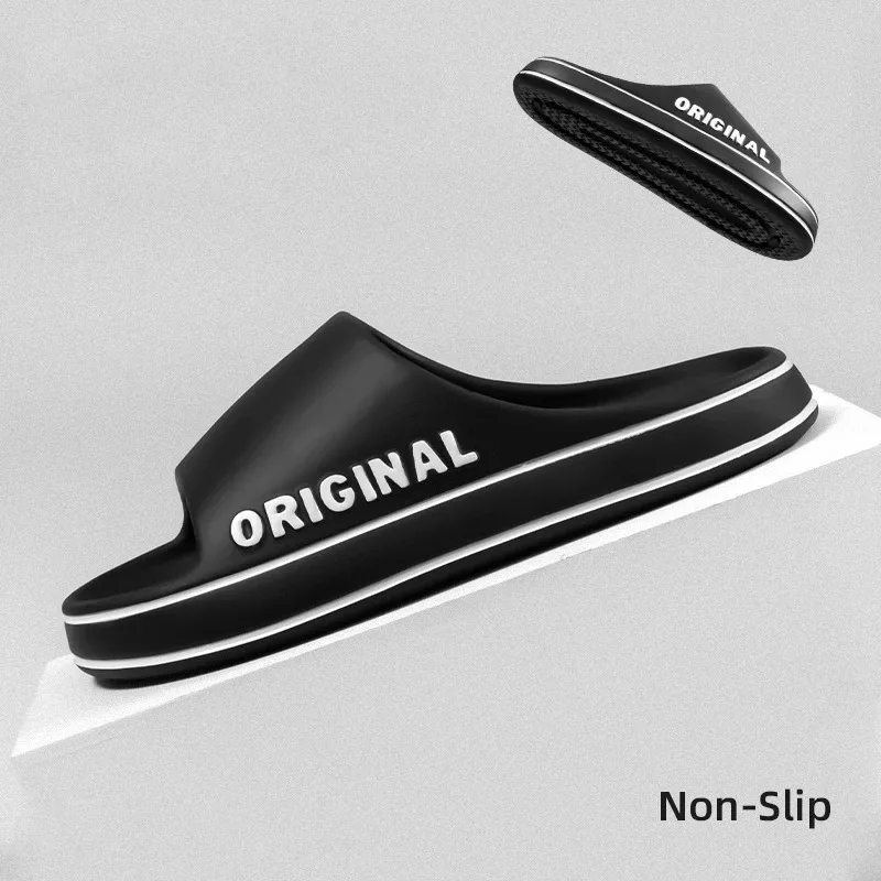 Heren Dikke Zool Zomer Strand Glijbanen Badkamer Anti Slip Slip Zachte Sandalen Eenvoud Ultralichte Letter Schoen