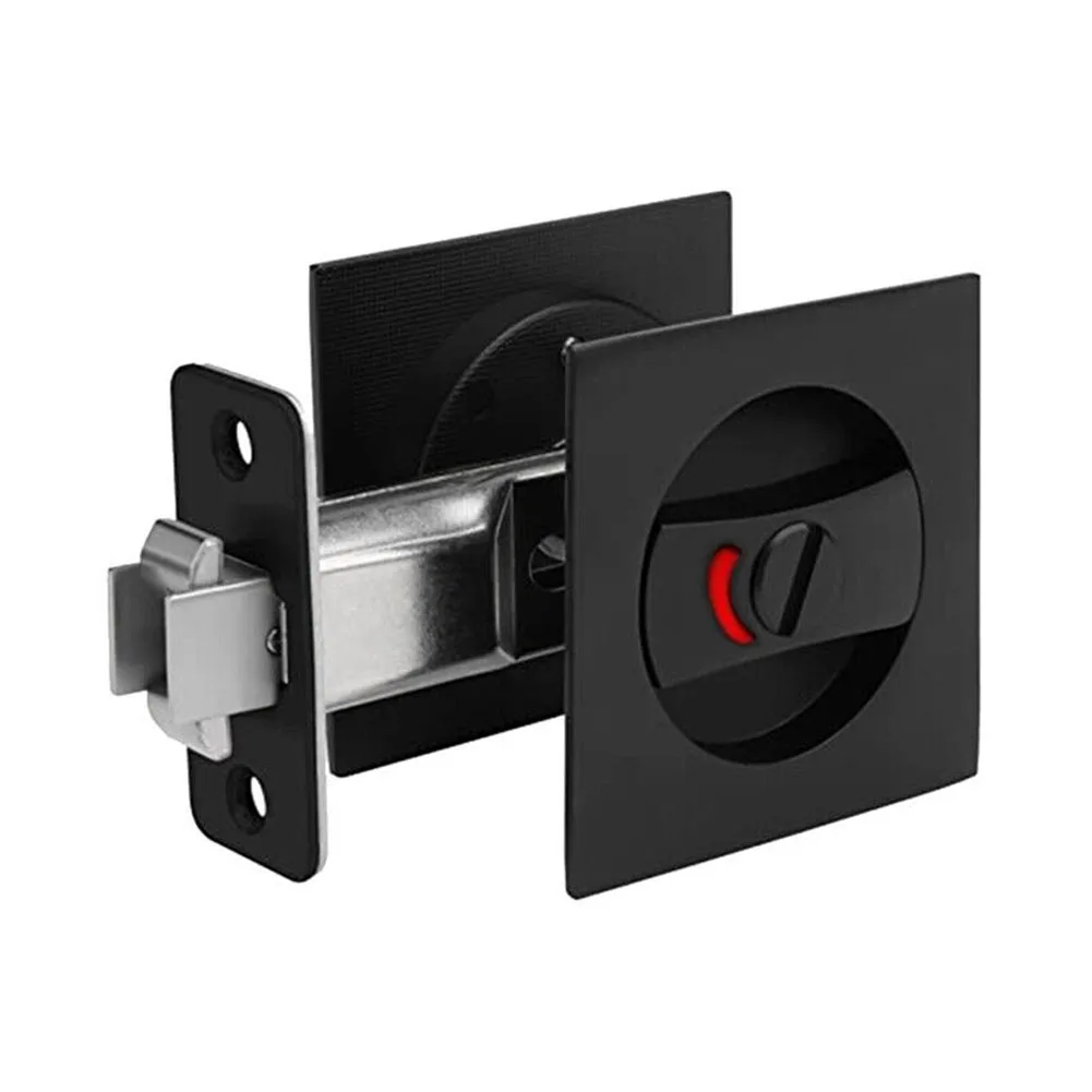 Black Pocket Door Lock, Easy Installation, Privacy Function, Clear Color Indication, Strong Zinc Alloy Material