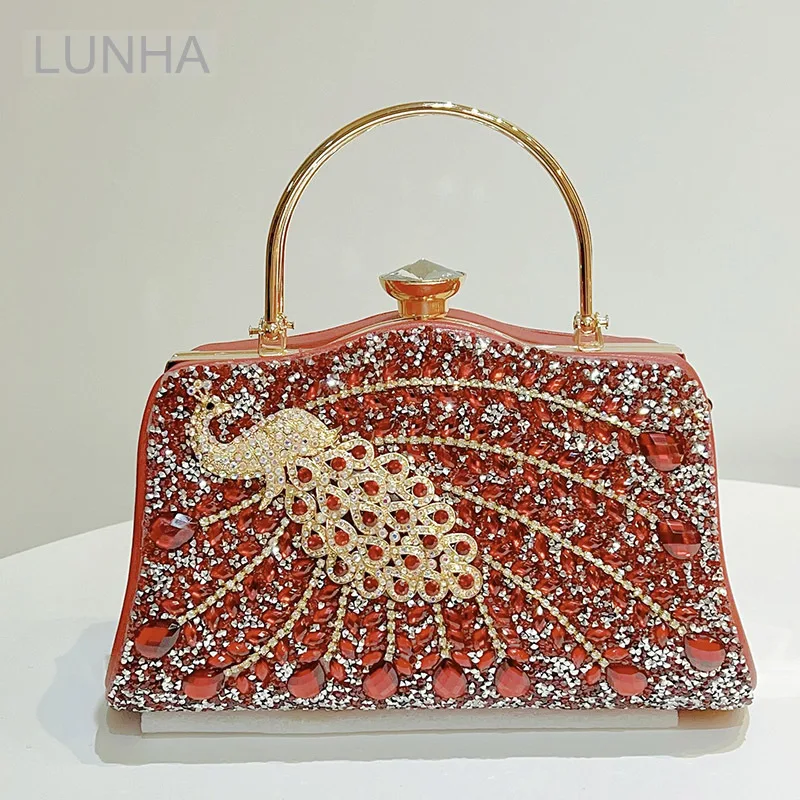 

Luxury Rhinestone Evening Clutch Bag with Peacock Design for Women Elegant Party Purse Wedding Bridal Handbag with Chain Strap