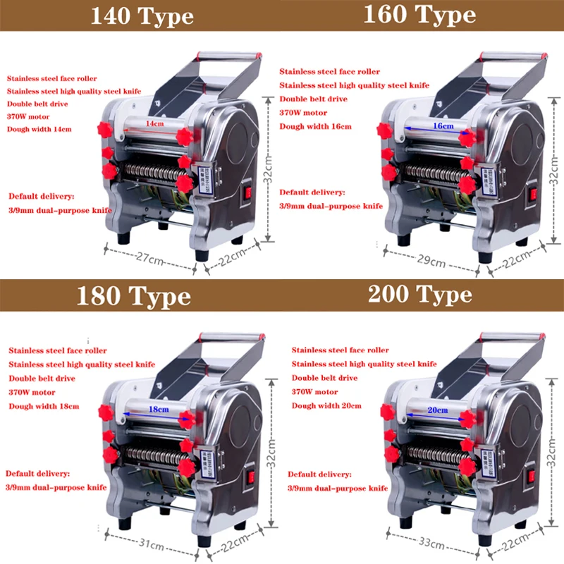 Electric Dough Roller Sheeter Stainless Steel Noodle Dumpling Pasta Maker Making Machine With Changeable Roller And Blade