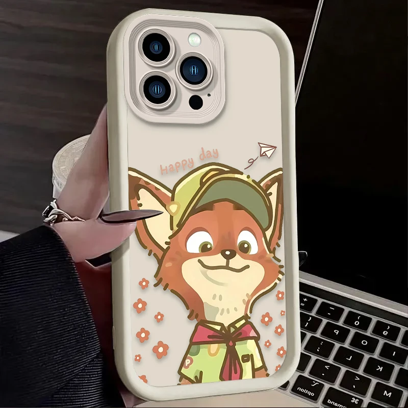 حافظة Zootopia Nick Judy لهاتف آيفون 17 Air 16 16E 15 14 13 12 11 Pro Max X XS Max XR SE 2020 SE4 7 8 غطاء طباعة مقاوم للصدمات