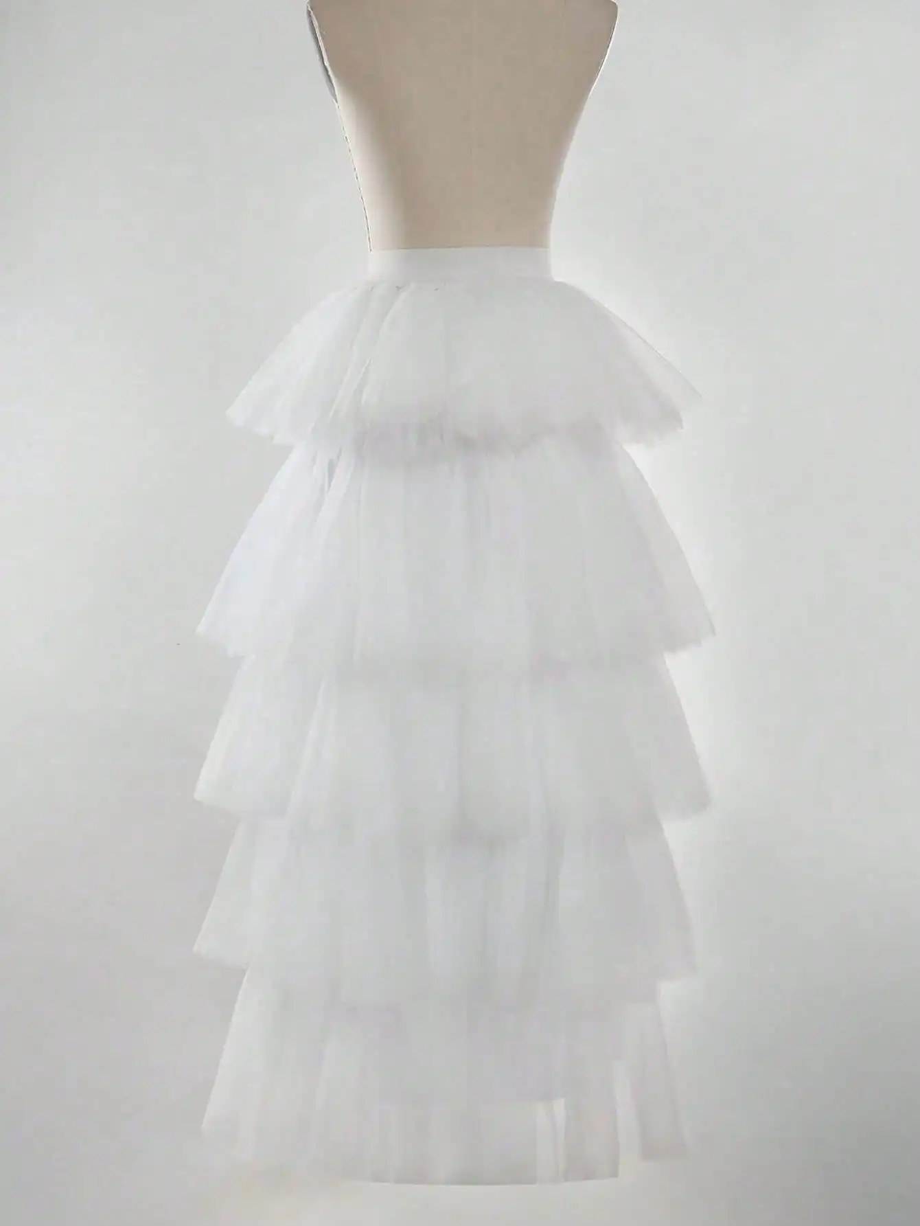 Women's High Low Tutu Skirts Sweet Elastic Waist Tulle Layered Ruffles Princess Petticoat Mesh Long Tiered Skirt For Prom Party
