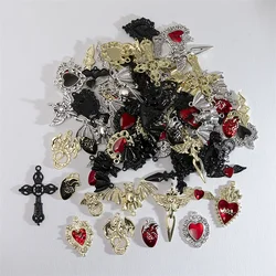  10pcs Halloween Random Style Charms Gothic Cross Heart Skull Charms Pendant DIY Handmade Earrings Jewelry Accessories