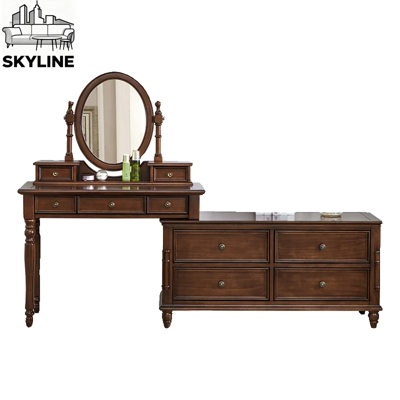 Solid Wood Vanity Table, Extendable Drawer Cabinet Corner Storage for Bedroom