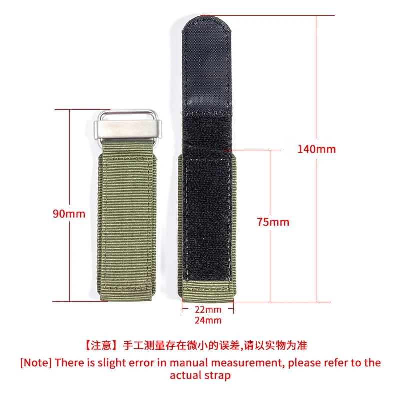 For Bell Rose Breathable Comfortable Wear-Resistant Nylon Canvas Hook and Loop Fastener 22 24mm Watch Strap