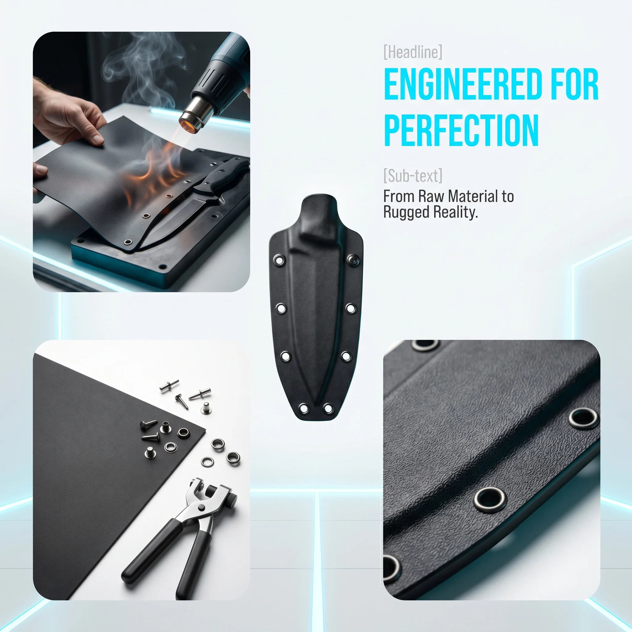 Heatable & Formable Black Kydex Thermoplastic Sheet, DIY Material for Making Sheaths