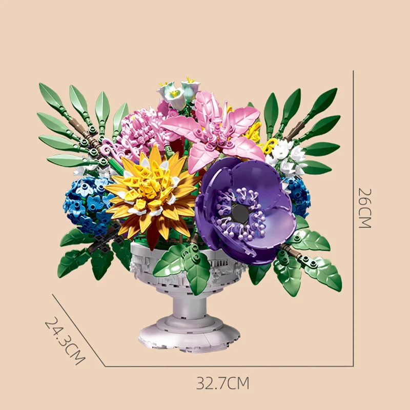 Kreatywny zestaw klocków 1081 elementów Ogród Kwiatowy Bonsai Dekoracja Domu Wieczny Bukiet Kwiatów Klocki MOC Zabawki Prezent na Walentynki