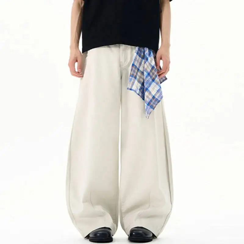 Men's Casual Pants Washed Curved Knife Detachable Pocket Square Design Wide Leg Trousers Summer Solid Color New 9W916H