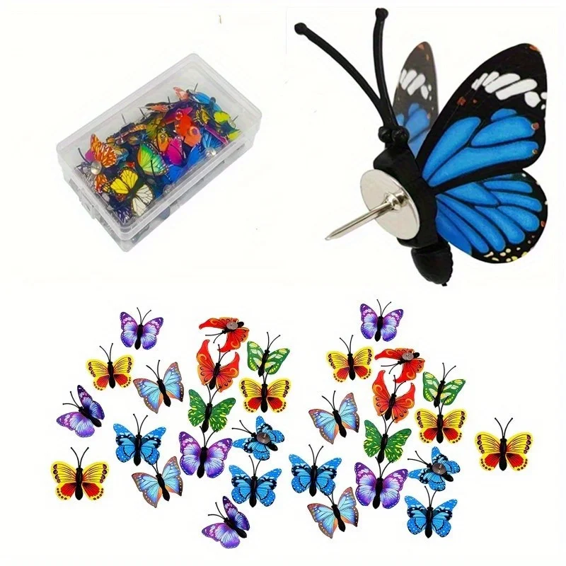 Butterfly Thumb Tacks Decorative Push Pins Butterfly Push Pins Colorful Cute Pushpins for Photo Wall Cork Board(10 / 30 Packs)
