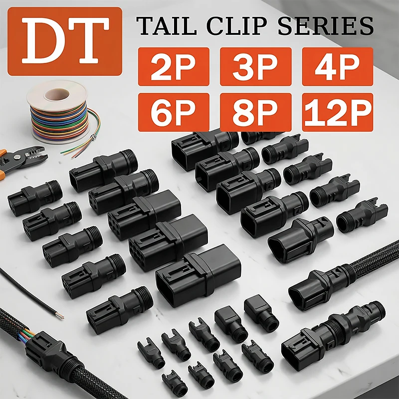 DT Connector Tail Clip with Corrugated Sheath 2–12 Pin Male/Female Fixed Harness Clip, Compatible with 1011-227-0205