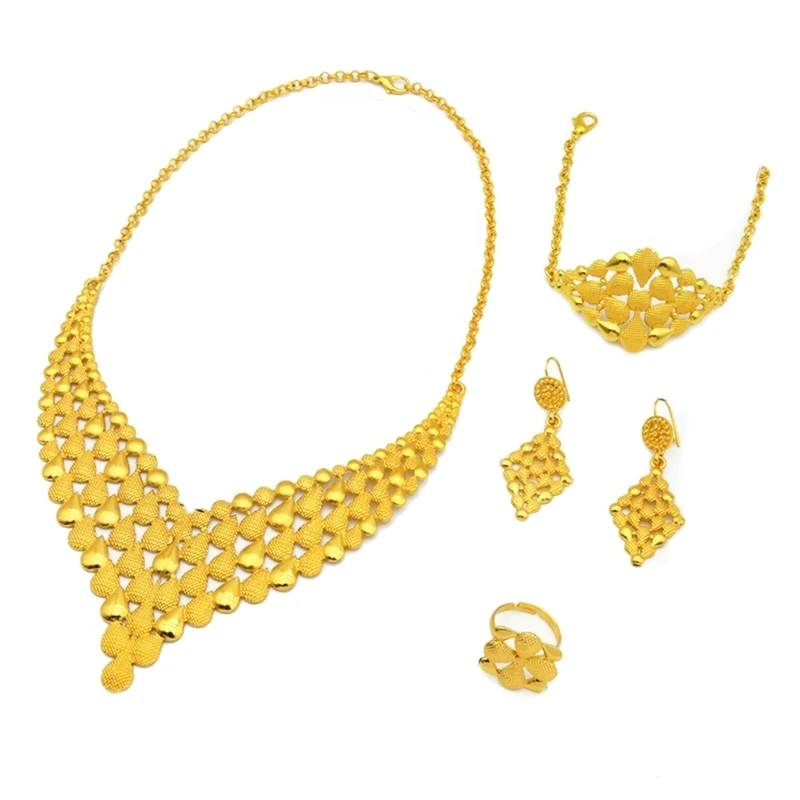 

Sophisticated Gold Plated Bridal Jewelry Set Necklace Earrings For Formal Event N2UE