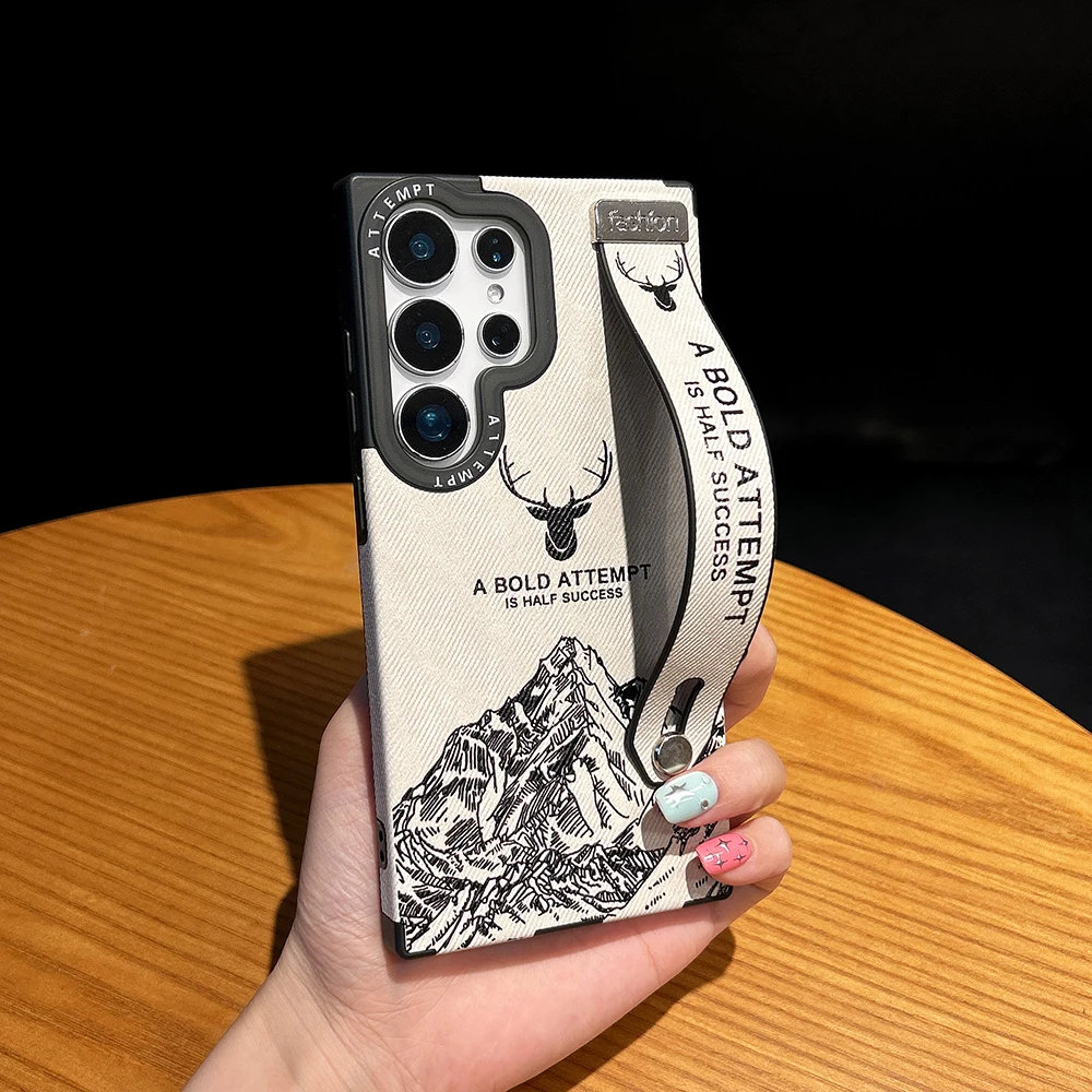 

Ins Fashion Джинсовая текстура ‌ Чехол-браслет для Samsung Galaxy S25 S24 S23 S22 Ultra, противоударный чехол, мягкий бампер, кожный чехол