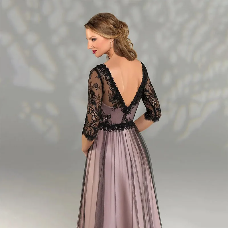 Elegant A-line Mother Gowns V-neck Half Sleeve  Lace Applique Floor-length Mother Of The Bride Dress Customize The Back Style