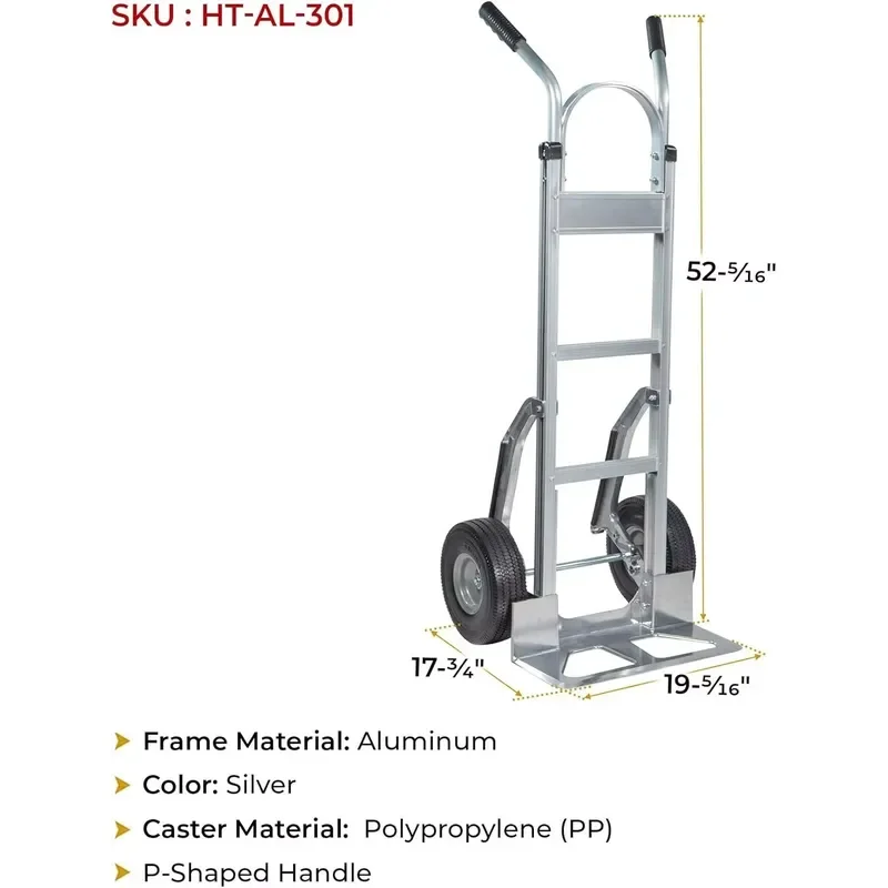 Hitech Aluminum Handcart Sliding Rods 49x19.1 cm Nose Plate Solid 25.4 cm Steering Wheels Large 132.8x44.5 cm Hand Truck