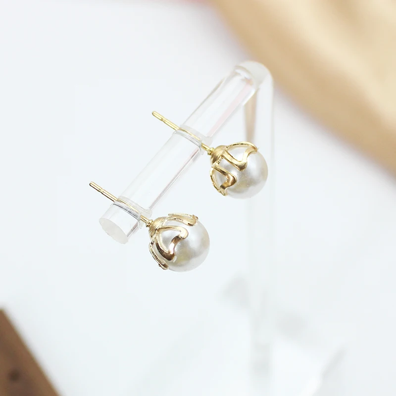 New Gold Color Hollow Heart Round Imitation Pearl Stud Earring for Women Simple Geometry Jewelry Brincos Party Christmas Gift