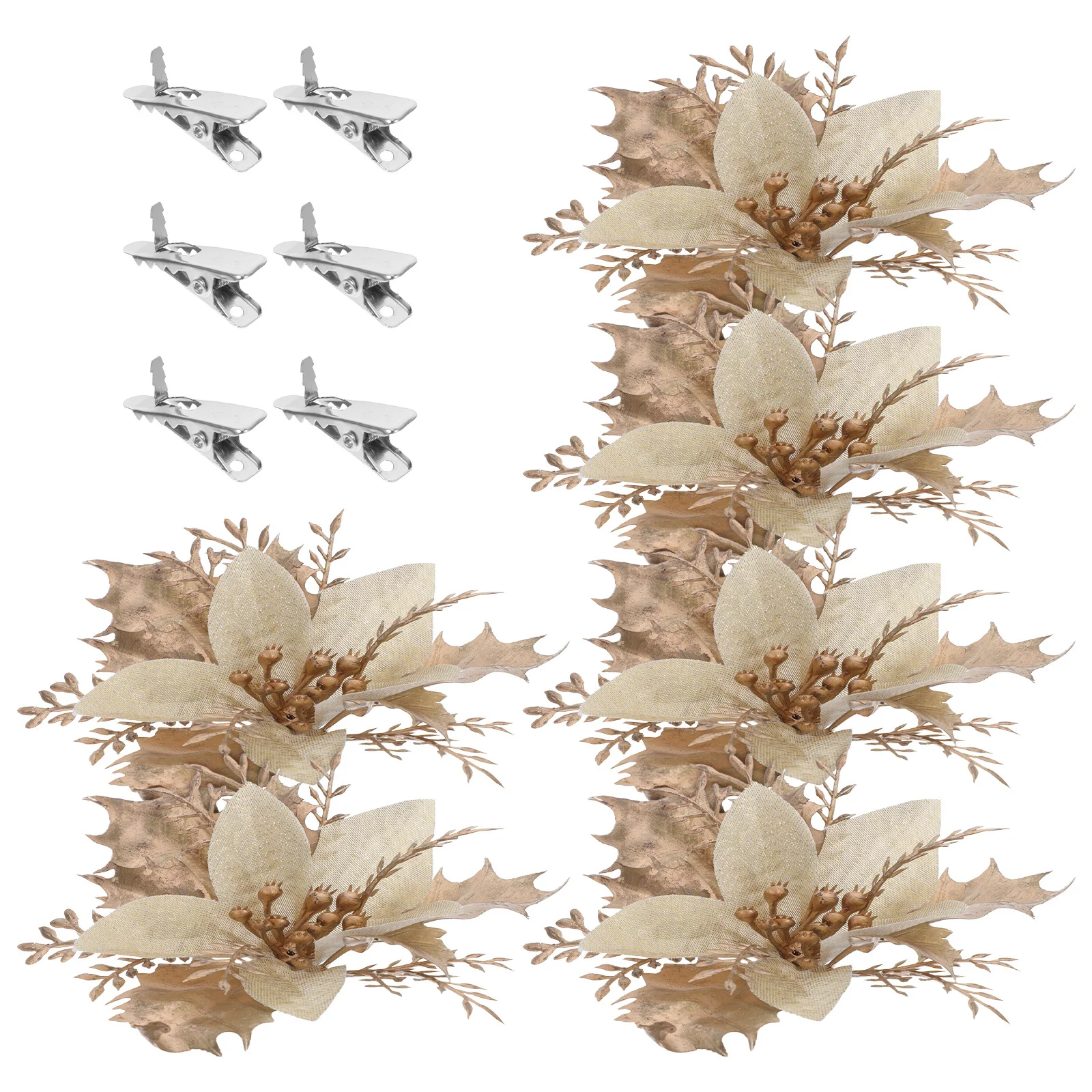 

6 Pcs Christmas Flower Ornaments Artificial Poinsettia with Clips Tree Flowers for Party Glitter