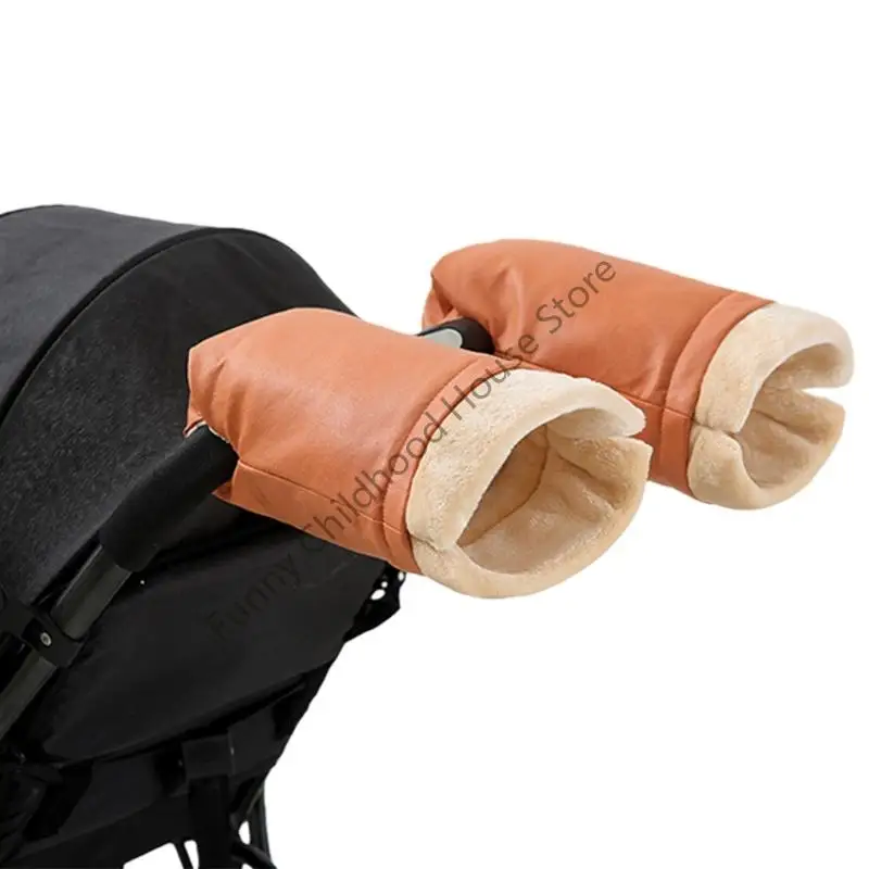 

D0LA 1 pair Baby Strollers Warm Windproof Gloves PU Leather PU Fabric for Hands in Cold Weather Outdoor Activity