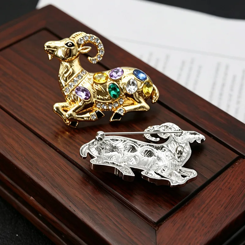 Luxury Colorful Zircon Sheep Brooches For Women Creative Cute Goat Animal Brooch Pins New Year Party Office Jewelry Gift