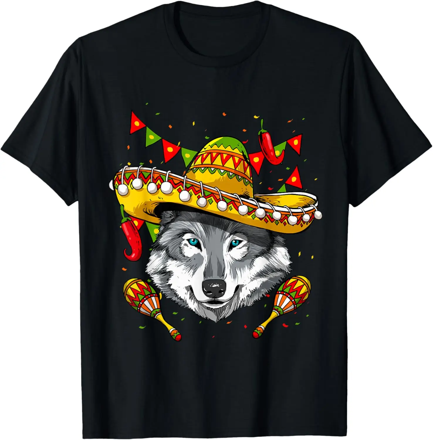

Хлопковая футболка с круглым вырезом Wolf In Sombrero Mexican Fiesta с графическим принтом для мужчин Cinco de Mayo