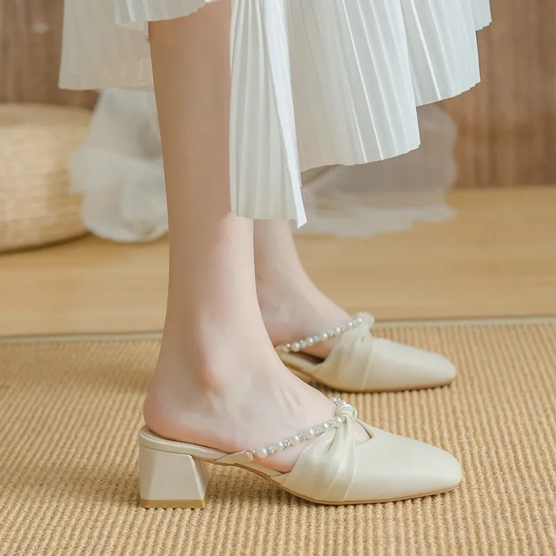

Women's Low-heeled Shoes Elegant New Women's Slip-on Shoes Lolita Versatile Slippers Fashion Chic Ladies Princess Causal Shoes