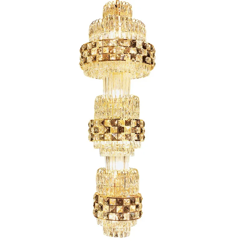 

European style rotating staircase long chandelier luxury atmosphere villa duplex building middle floor chandelier modern