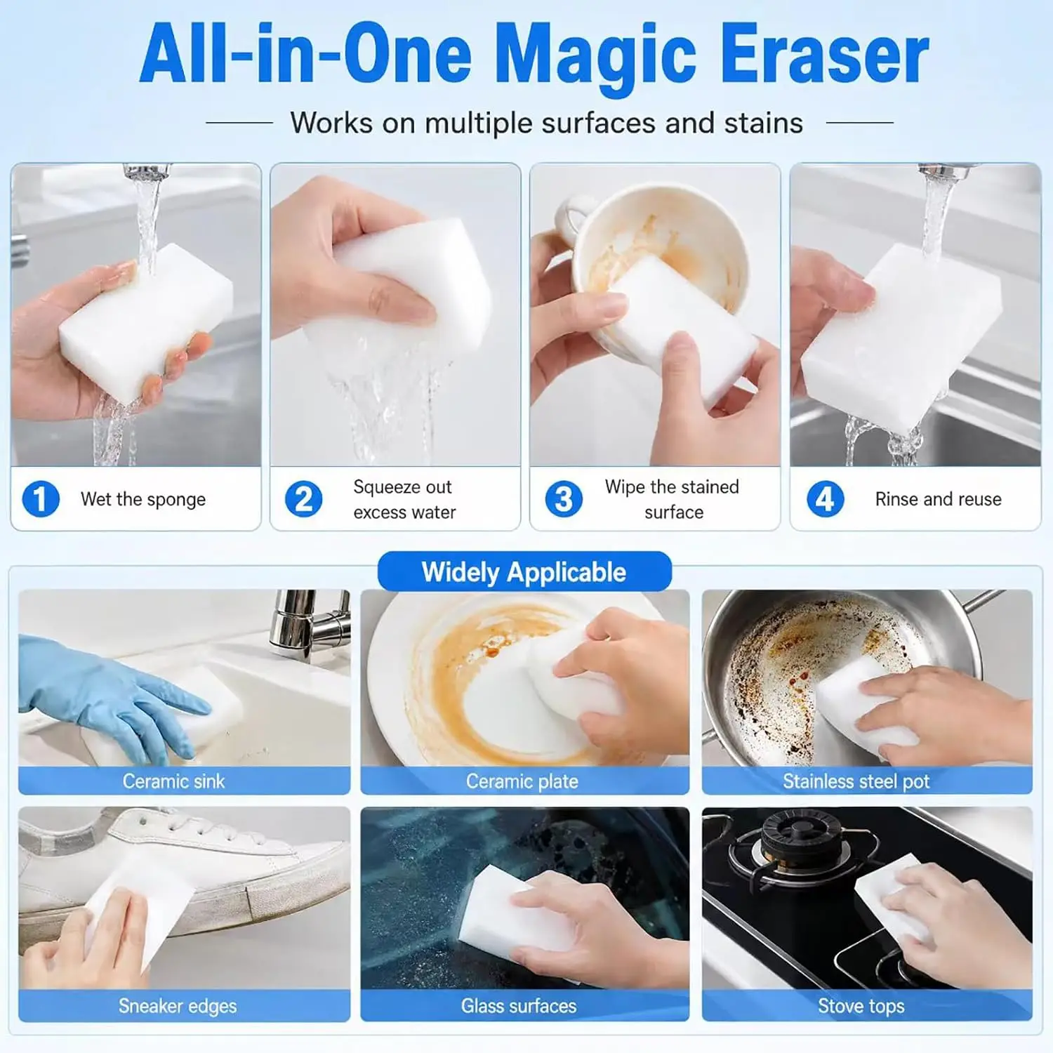 Nano sponge magic wipe, melamine cleaning pad, 10 packs, suitable for kitchens, bathrooms, walls, baseboards, shoes, etc