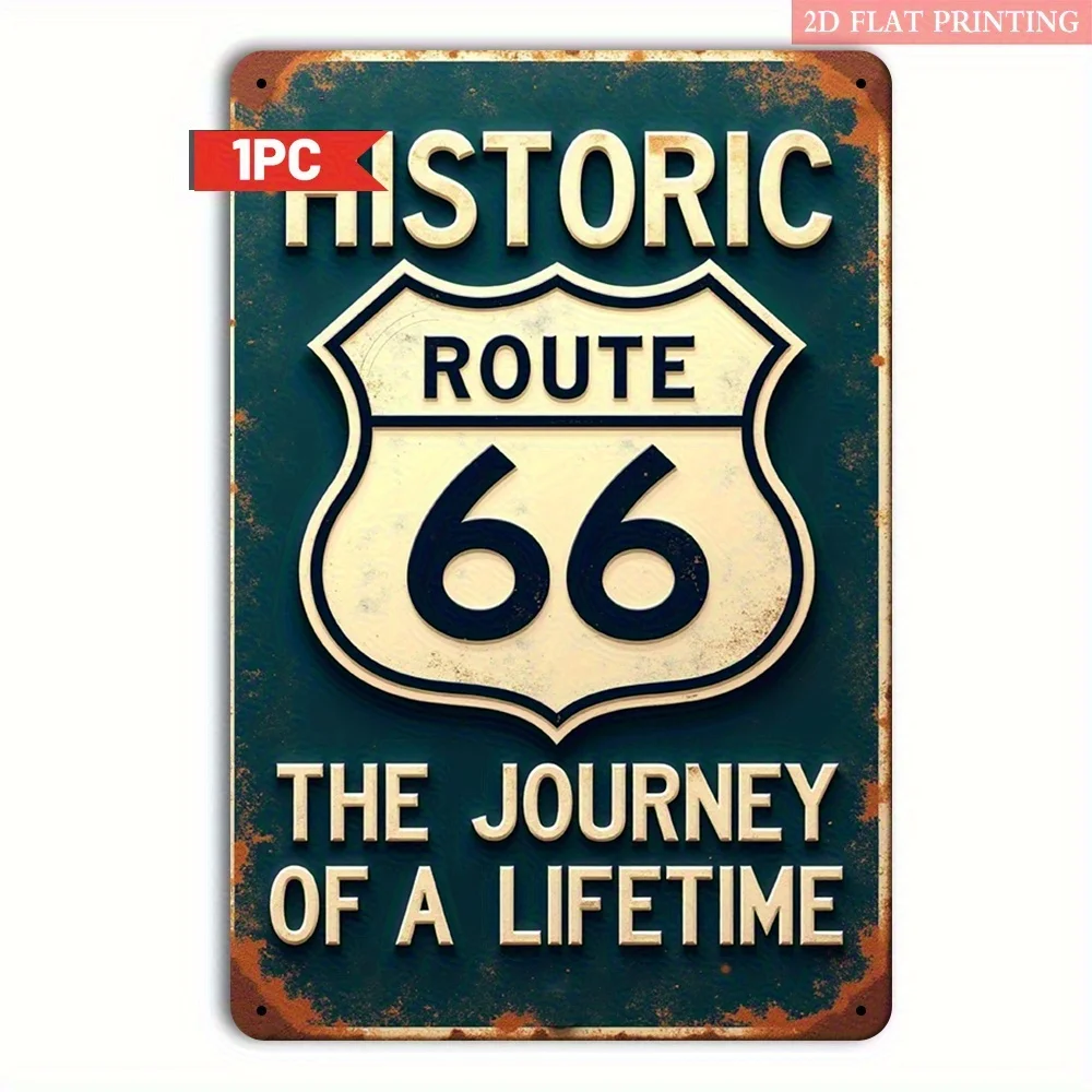 Vintage Route 66 Metal Sign - Retro Iron Wall Decor with Distressed Finish, Rustic Americana Theme for Garage, Man Cave, Outdoo
