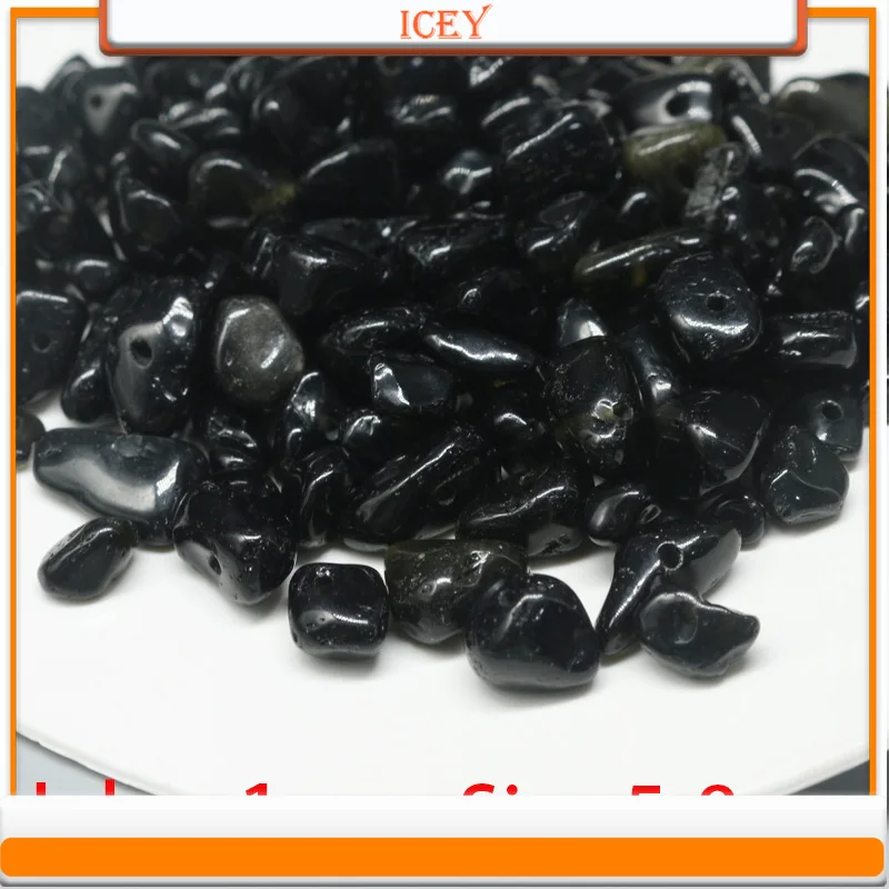 Icey 10pcs Black Gemstone Agate Natural Crystal with Holes Bulk Beads Crushed Stone Semi Finished Gemstone Loose Beads