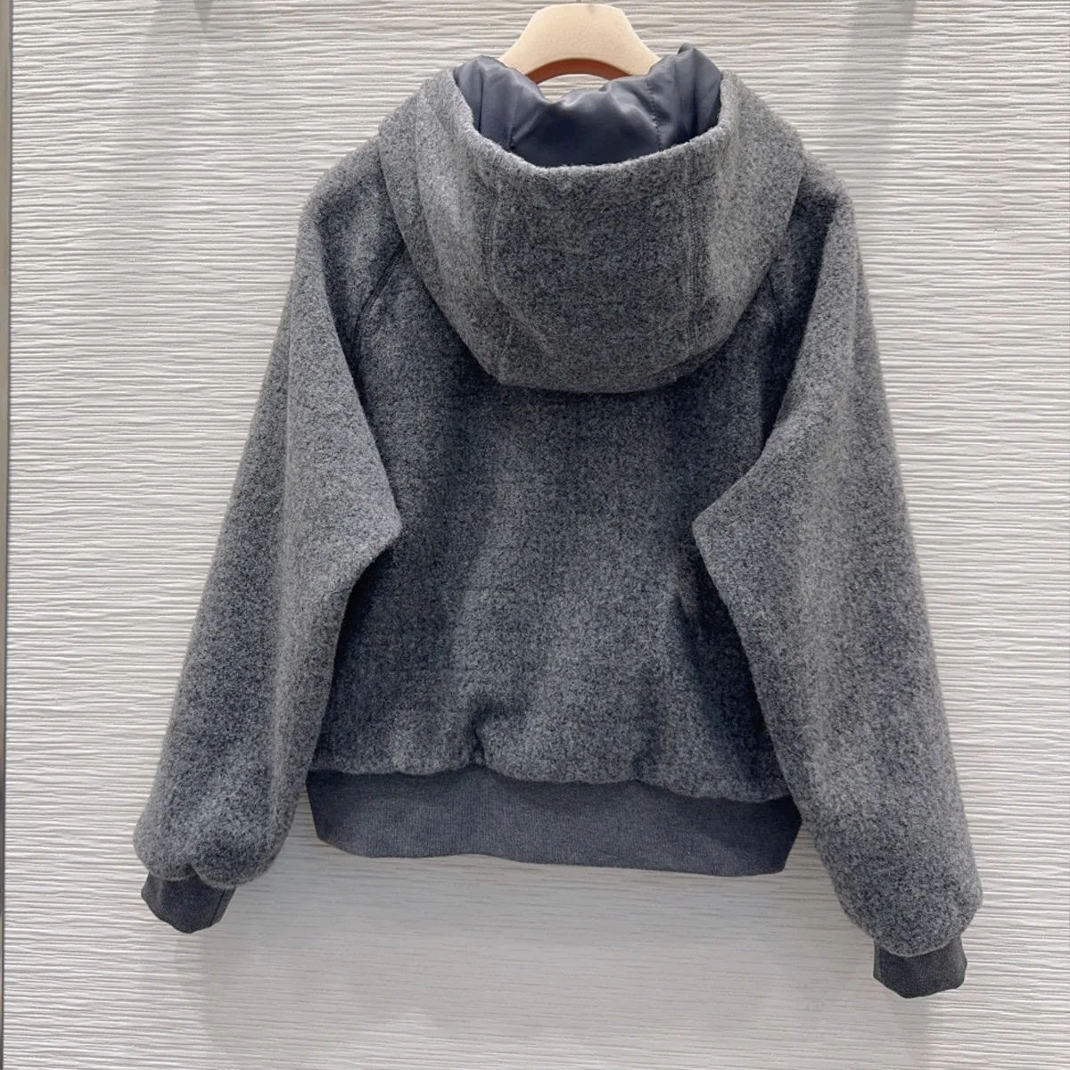 High Quality Women Hooded Zipper Wool Blend Jacket, Raglan Long Sleeve Rib Hem Outerwear With Pockets lyt26101610