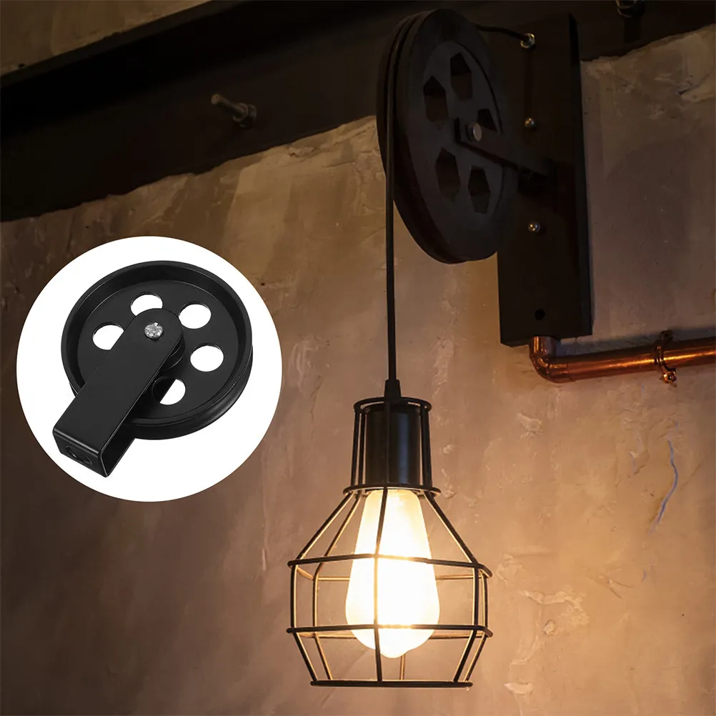 2Pcs Heavy Duty Ceiling Mount Lamp Pulley System Black Iron Vintage Industrial Light Pulley for Dining Room Kitchen Island