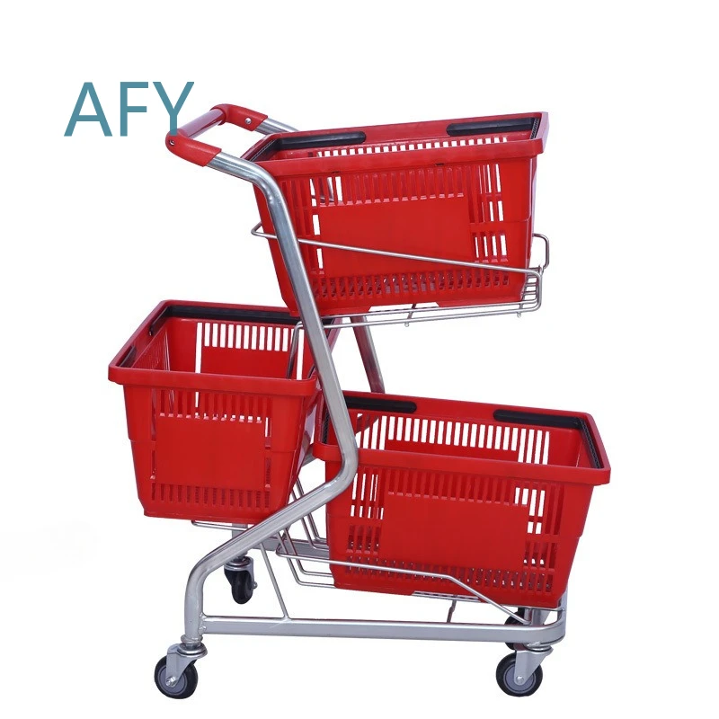 Three Baskets Trolley for Supermarket Shopping Cart for Hotel for Street Stall for Hand Basket for Grocery Store for Retail
