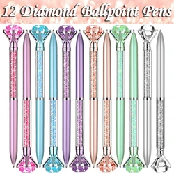 12Pcs Diamond Pen Holiday Gift Glitter Ballpoint Pen Black Ink Pen For School Office Supplies