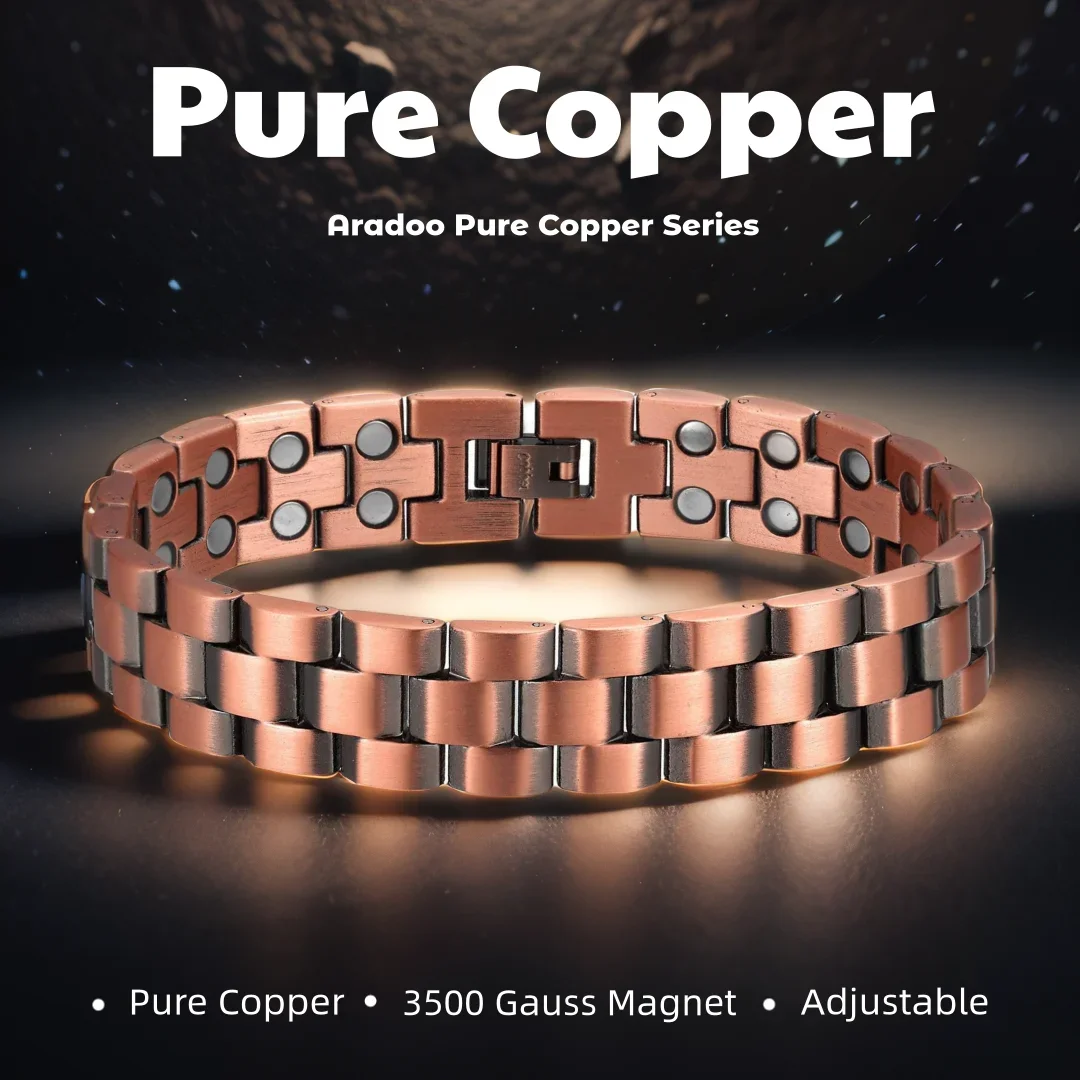 ARADOO Pure Copper Bracelet Men‘s 3500 Gauss Strong Magnetic Therapy Link Bracelets Jewelry Gifts