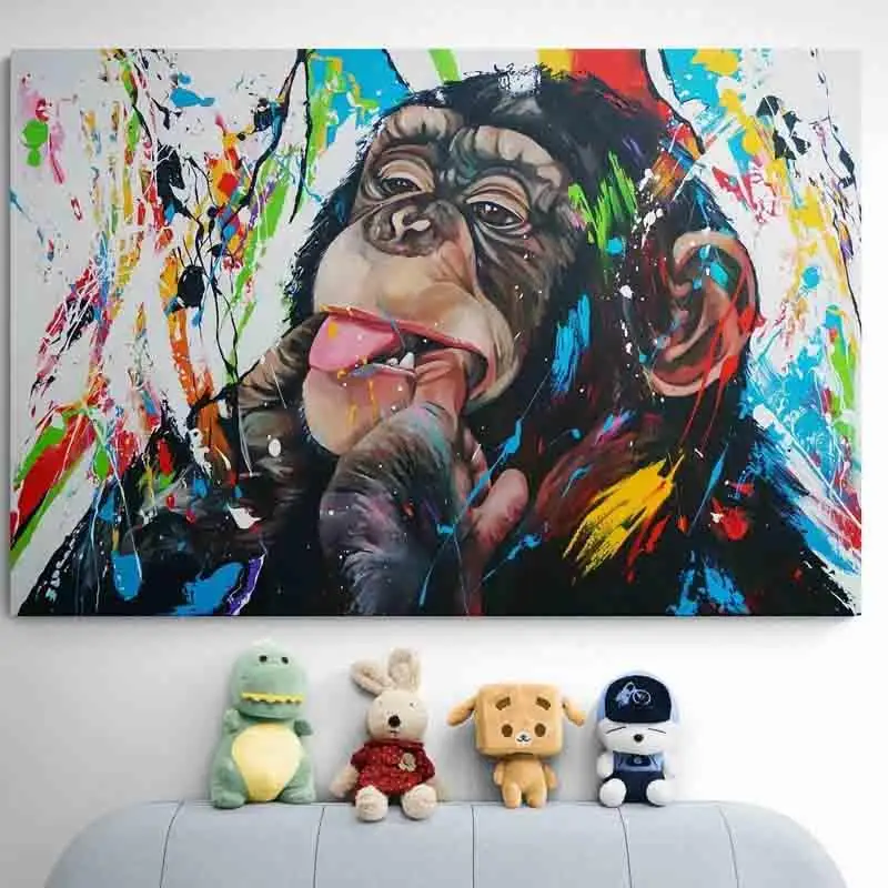 Graffiti Cute Monkey Paintings Pictures Big Sizr Pop Cute Monkey Canvas Art Colorful Printed Poster No Frame Wall Art Decor
