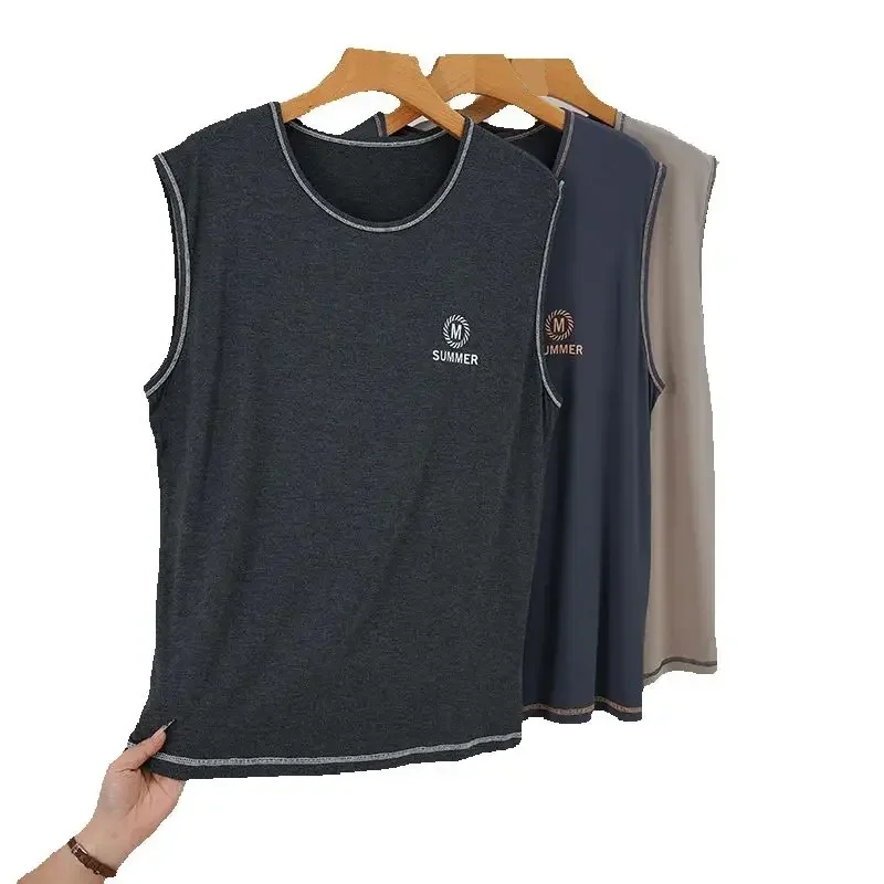 Soft Modal Sleep Tops Male Vest Home Pajamas Solid Color Summer Sleeveless O-Neck Tops Big Yards L-6XL Casual Sleepwear Pijamas